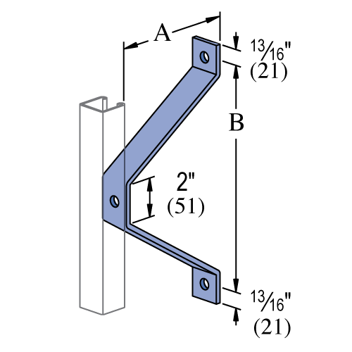 Product image for Unistrut P1204-HG7-5/8" x 2-3/8" x 1-5/8" Wall Ladder Bracket, Steel, Hot-Dip Galvanized, 1-5/8" Series
