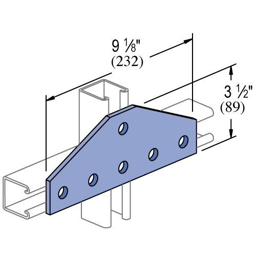 Product image for Unistrut P1953-EG 9-1/8" x 1/4" x 3-1/2" 6-Hole Flat Plate Fitting, Steel, Electrogalvanized