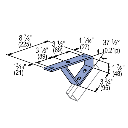 Product image for Unistrut P2655-GR 37-1/2. Stair Tread Support, Steel, Green E-Coat Finish