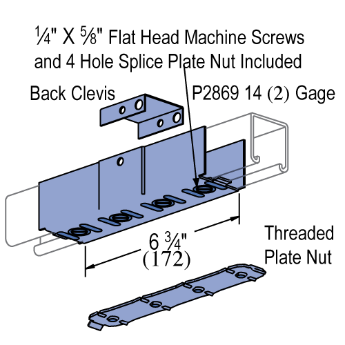 Product image for Unistrut P3923-EG 6-3/4" x 1-3/8" Splice Fitting, Steel, Electrogalvanized, 1-5/8" Series