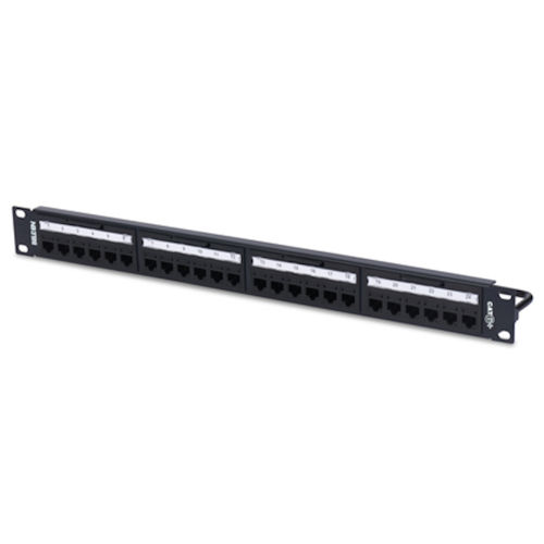 Product image for Belden RV6PPF1U24BK CAT6+ REVConnect Patch Panel, Flat, UTP, 24-Port, 1U (Preloaded)