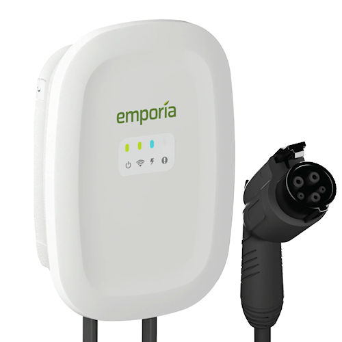 Product image for Emporia EMEVSE1-A-H-J Classic Smart EV Charger, 48A Hardwired, 24' Cable SAE CCS/J1772 Connector - White