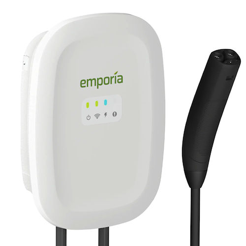 Product image for Emporia EMEVSE1-A-H-T Classic Smart EV Charger, 48A Hardwired, 24' Cable NACS/Tesla-Type Connector - White
