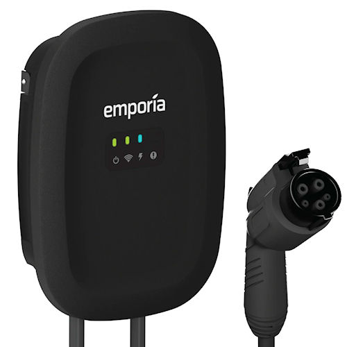 Product image for Emporia EMEVSE1-B-H-J Classic Smart EV Charger, 48A Hardwired, 24' Cable SAE CCS/J1772 Connector - Black