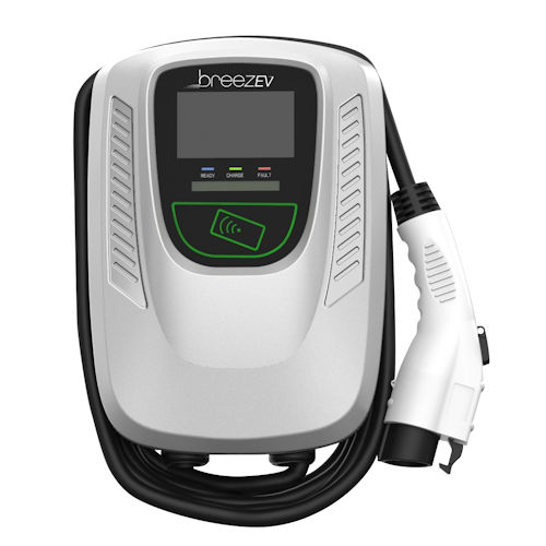 Product image for breezEV EVC-L2-48A-L1-1-4G-D-AU-L-4G-1 48A Max Charger Screen RFID, 4G Cellular, Wall-Mount AmpUp Lite, 1yr Plan