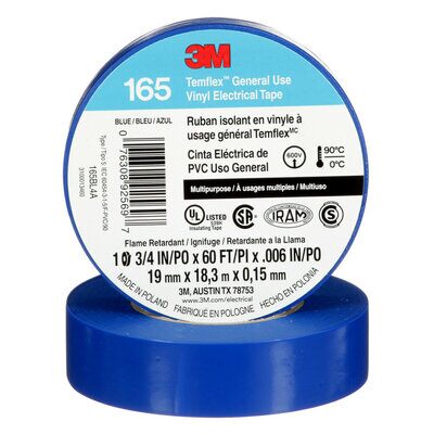 3M 165BL4A 3/4 Inch x 60 Foot Templex Vinyl Electrical Tape, Blue, 6 mil (19 mm x 20 m) 3M 165BL4A 3/4 Inch x 60 Foot Templex Vinyl Electrical Tape, Blue, 6 mil (19 mm x 20 m)