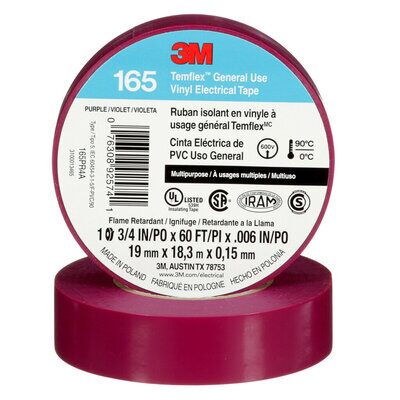 3M 165PR4A 3/4 Inch x 60 Foot Templex Vinyl Electrical Tape, Purple, 6 mil (19 mm x 20 m) 3M 165PR4A 3/4 Inch x 60 Foot Templex Vinyl Electrical Tape, Purple, 6 mil (19 mm x 20 m)