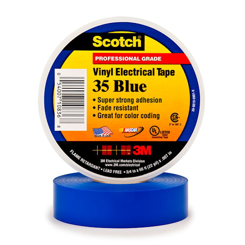 Product image for 3M 35-1/2X20FT-BL #35 Scotch® Vinyl Electrical Tape, Professional Grade, 7mil, 1/2* x 20ft - BLUE (7000132637)