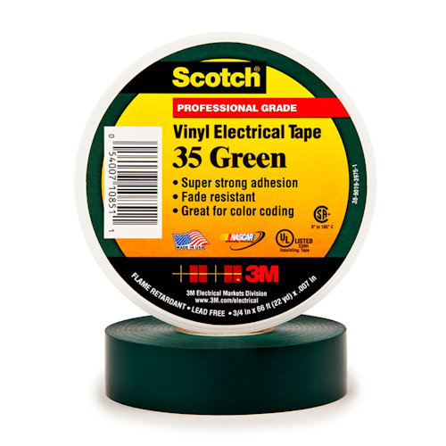 Product image for 3M 7000006098 3/4" x 66ft Scotch Vinyl Color Coding Electrical Tape 35, Green (10 rolls/carton - 100 rolls/case)