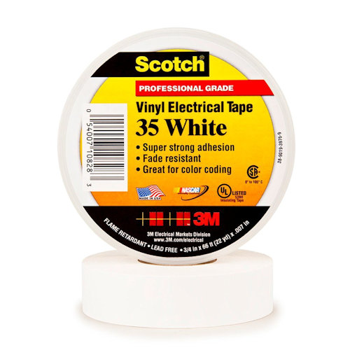 Product image for 3M 7000006097 3/4" x 66ft Scotch Vinyl Color Coding Electrical Tape 35, White (10 rolls/carton - 100 rolls/case)