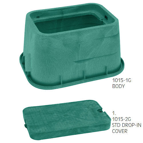 Product image for AEP KPA-1015-1G2GE2-NH 10" x 12" x 15"H HDPE Underground Utility Box & Standard Drop-In Cover, no Hand Holes, w/ 'ELECTRIC' Logo, Green