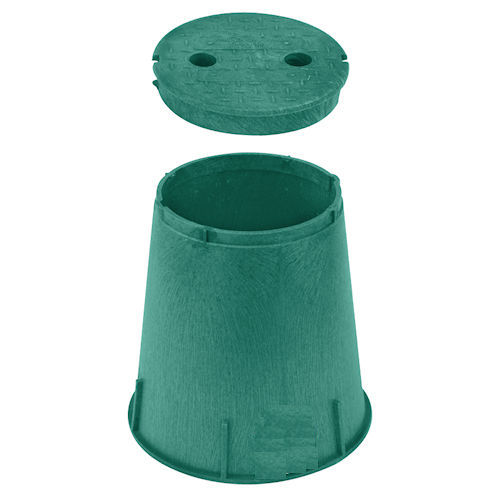 Product image for AEP KPA-610-1G2GE-NH 6" Round HDPE Underground Utility Box & Cover, no Hand Holes, w/ 'ELECTRIC' Logo, Green