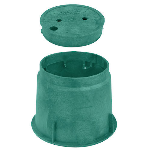 Product image for AEP KPA-910L-1G2GE2-NH 9" Round HDPE Underground Utility Box & Cover, no Hand Holes, w/ 'ELECTRIC' Logo, Green