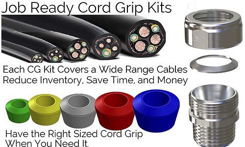 Product image for American Fittings CG75K 3/4" Straight Cord Grip Connector Kit, Range .125-.880, Color Coded Grommets, 9/16" Thread Length, Steel (USA)