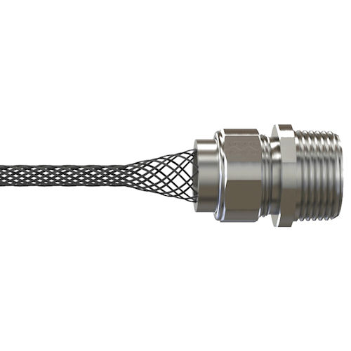 Product image for American Fittings CG200F1750GT 2" Straight Cord Grip Connector w/Wire Mesh Strain Relief, Range 1.630-1.750, Brown Grommet, 3/4" Thread Length, Steel (USA)