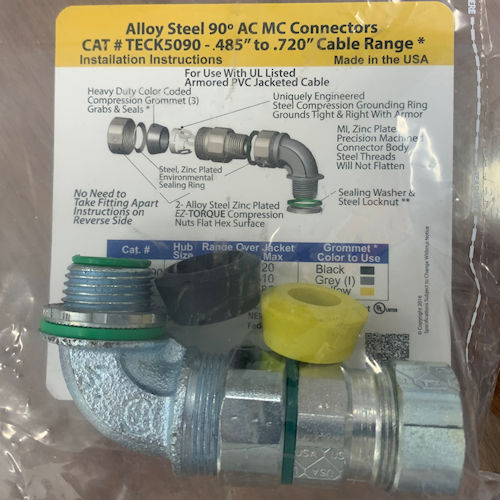 Product image for American Fittings TECK5090 1/2" 90° MC/TECK Connector, .405" - .610"