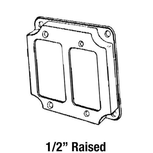 Product image for Appleton 8362N 4" Square Surface Cover, 1/2" Raised, 7.0cu.in, Two GFCI or Decora Switches, Steel