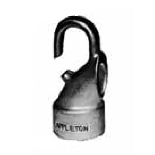 Product image for Appleton FHHF-75 Pendant Fixture Hanger Hook, 3/4" Female Threads, 5/8" dia. Wireway, 3/8" Jaw Opening, Malleable Iron