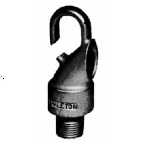 Product image for Appleton FHHM-50 Pendant Fixture Hanger Hook, 1/2" Male Threads, 5/8" dia. Wireway, 3/8" Jaw Opening, Malleable Iron