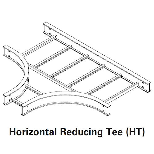 Product image for B-Line 4A-36-12-HT24 Aluminum Ladder Horizontal Reducing Tee, 4" Side Rail, 36" Run Width to 12" Tee Width, 24" Radius, Series 2,3,4,5