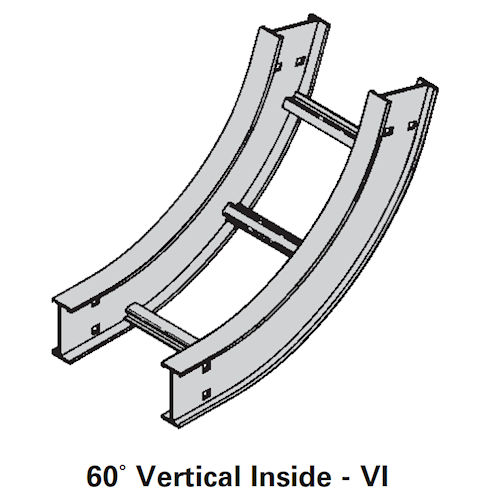 Product image for B-Line 4A-24-60VI12 Aluminum Ladder Vertical Inside 60deg Bend, 4" Side Rail, 24" Width, 12" Radius, Series 2,3,4,5