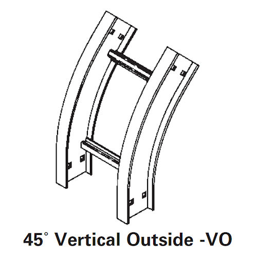 Product image for B-Line 4A-24-45VO12 Aluminum Ladder Vertical Outside 45deg Bend, 4" Side Rail, 24" Width, 12" Radius, Series 2,3,4,5