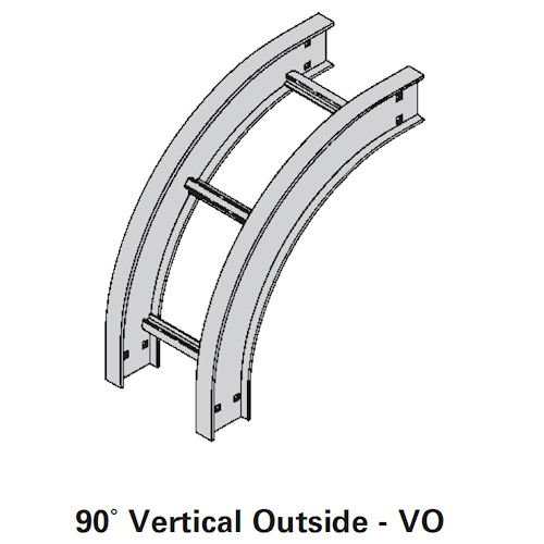 Product image for B-Line 4A-24-90VO24 Aluminum Ladder Vertical Outside 90deg Bend, 4" Side Rail, 24" Width, 24" Radius, Series 2,3,4,5