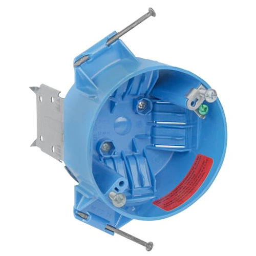 Product image for Carlon B520P-CFB Blue™ Fan-Rated Ceiling Box, Polycarbonate, w/ L-Bracket & Ground Screw, 20 cu.in.