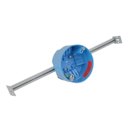 Product image for Carlon B620KGR-CFB Blue™ Fan-Rated Ceiling Box, Polycarbonate, w/ 14"-22" Bar Hanger & Ground Screw, 20 cu.in.