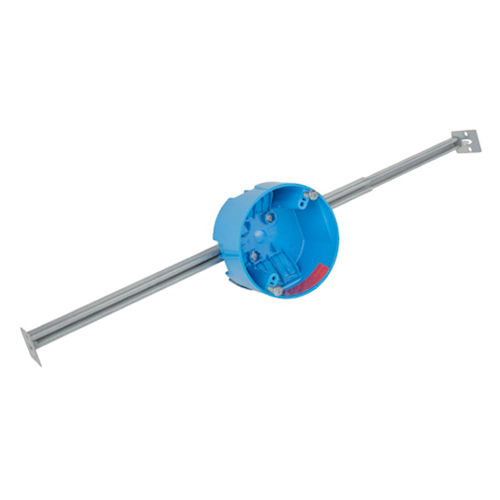 Product image for Carlon B620KR-CFB Blue™ Fan-Rated Ceiling Box, Polycarbonate, w/ 14"-22" Bar Hanger, 20 cu.in.