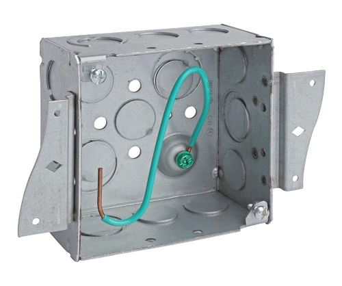 Product image for Crouse-Hinds TP4MPF 4" x 2-1/8" Sq. Box, 8" Ground Pigtail and Double S-Shape Side Mount Brackets