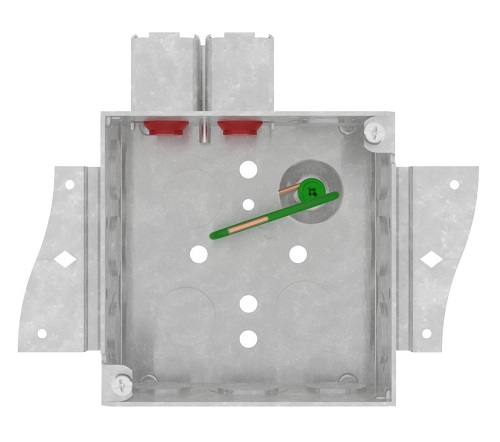 Product image for Crouse-Hinds TP4Q10MPF 4" Square Box w/ Quick-Lok Connector, 2-1/8" Deep, 8" Ground Pigtail, Double S-Shape Side Mount Brackets