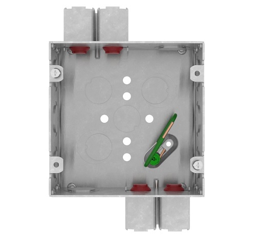 Product image for Crouse-Hinds TP5Q11PF 4-11/16" x 2-1/8" Sq. Box with Quick Lok Connector Top and Bottom, 8" Ground Pigtail