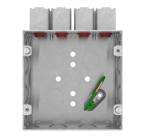 Product image for Crouse-Hinds TP5Q20PF 4-11/16" Square Box w/ (2)Quick-Lok Connector In Top of Box, 2-1/8" Deep, 8" Ground Pigtail