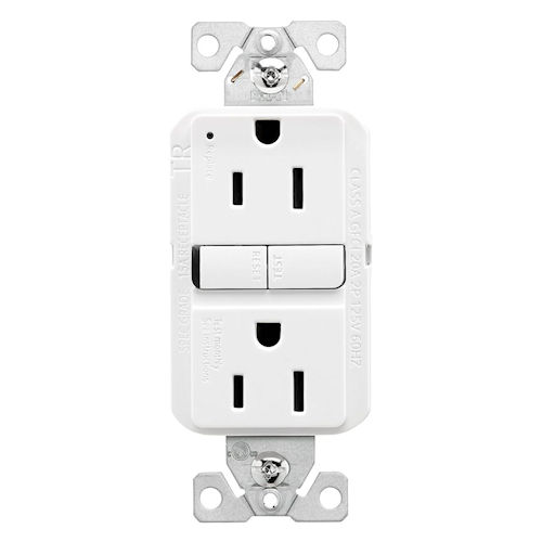 Product image for Eaton/Arrow Hart TRGF15W-WP Tamper-Resistant GFCI Receptacle, Self-Test, 15A 125V (5-15R) w/ Wallplate - White