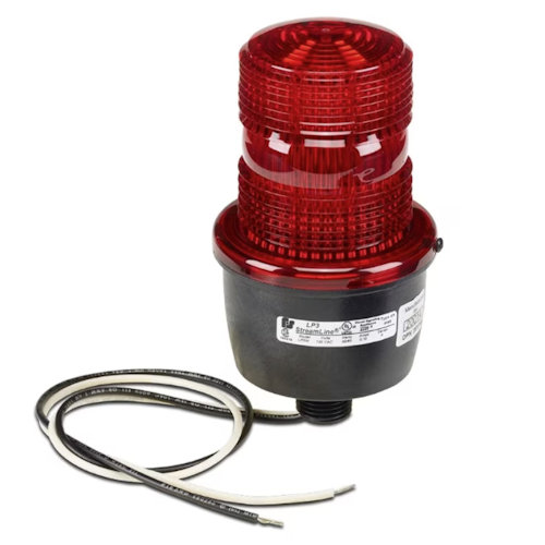 Product image for Federal Signal LP3M-120R LP3 StreamLine® Low Profile Strobe Light, 120VAC 0.1A, 1/2" NPT Male Pipe Mounting - Red Lens