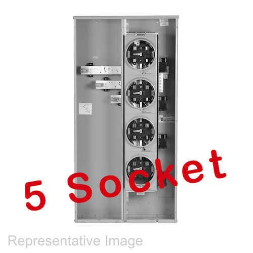 Product image for GE TMM6512R 'Mini Mod III' Ring-Type Meter Device Enclosure, 600A, (5) 125A Sockets, Main Lug, NEMA-3R