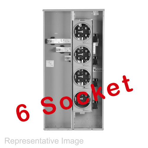 Product image for GE TMM6612R 'Mini Mod III' Ring-Type Meter Device Enclosure, 600A, (6) 125A Sockets, Main Lug, NEMA-3R