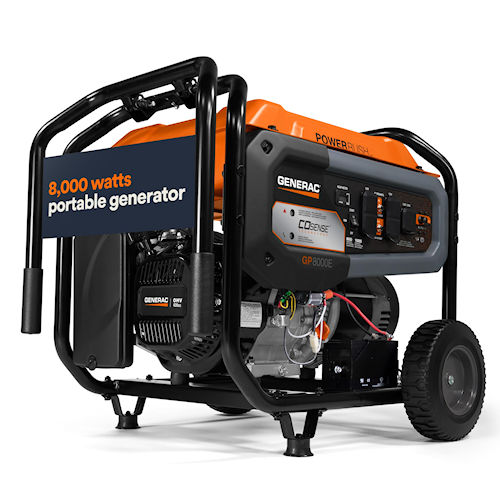Product image for Generac 7715-0 (GP8000E) 8KW Portable Electric Generator, 8000W AC Rated Output Running, 10000W AC Max Output Starting