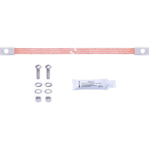Product image for Harger GS438070BF1014KIT 1-Hole Ferruled End Bare Copper Braid Bonding Strap Kit, 7/16" x .070" x 10", includes Strap & Hardware