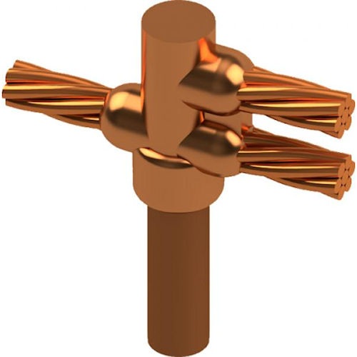 Product image for Harger GT-343/0K Exothermic Weld Mold, Horizontal Thru Cable Plus Tap Cable to Top of Ground Rod, 3/0 Stranded, 3/4" Ground Rod