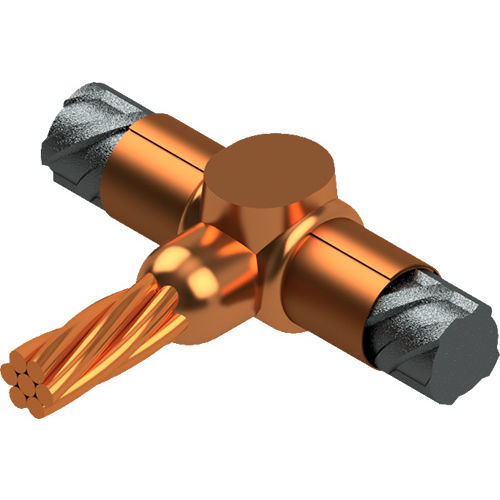 Product image for Harger RB64/0B Exothermic Weld Mold, Tee of Horizontal Thru Reinforcing Steel & Horizontal Tap Cable, 4/0 Tap to #6 Rebar. Requires MH1 Handle Clamp