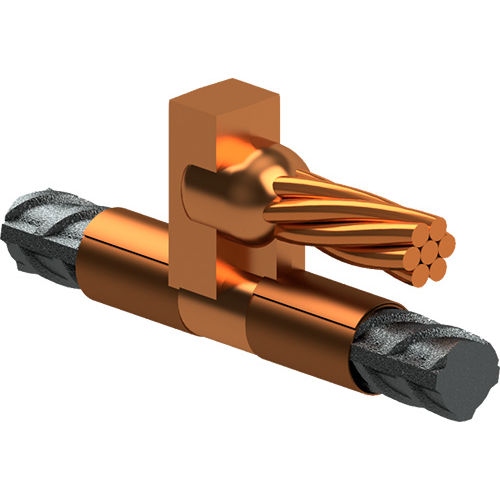 Product image for Harger RP6L4/0B Exothermic Weld Mold, Parallel Cable Tap of Horizontal Cable to Thru Horizontal Reinforcing Steel, 4/0 Tap to #6 & Larger Rebar. Requires MH1 Handle Clamp