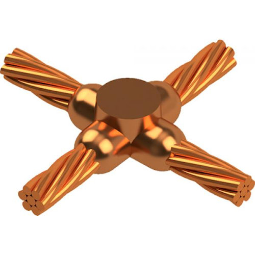 Product image for Harger XX-4/02/0B Exothermic Weld Mold, Cross of Horizontal Cables, Tap Cable Cut, Cables In Same Plane, 4/0 Run, 2/0 Tap. Requires MH1 Handle Clamp