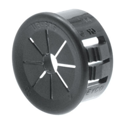 Product image for Heyco 2119 (UB875) 0.875" Nylon Universal Bushing w/ Flexible Shutters, fits up to .125" Panel Thickness