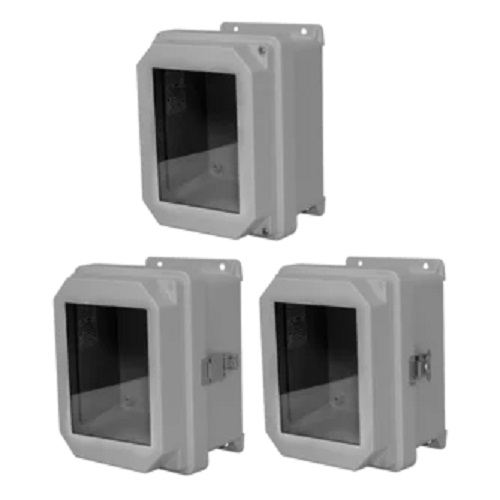 Product image for Hoffman RHJB1614HWPL2 Raised Cover with Bonded Window Type 4X, 17.32x15.32x6.67, Light Gray