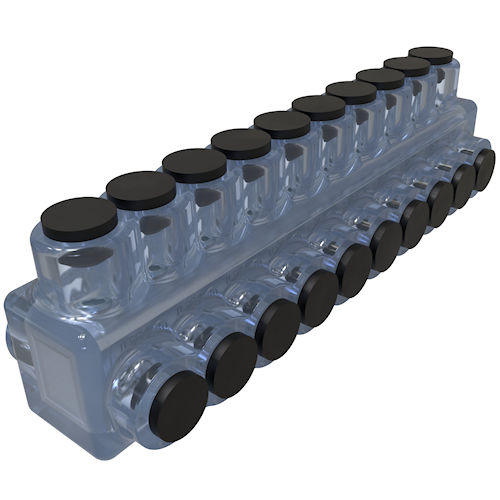 Product image for Ilsco ECTD-10-600 ClearTap® Insulated Multi-Tap Connector, Dual Sided Entry, 600kcmil-#4 Conductor Range, 10-Port
