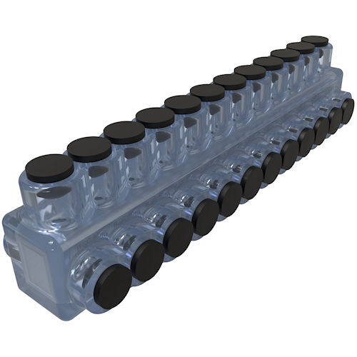 Product image for Ilsco ECTD-12-600 ClearTap® Insulated Multi-Tap Connector, Dual Sided Entry, 600kcmil-#4 Conductor Range, 12-Port