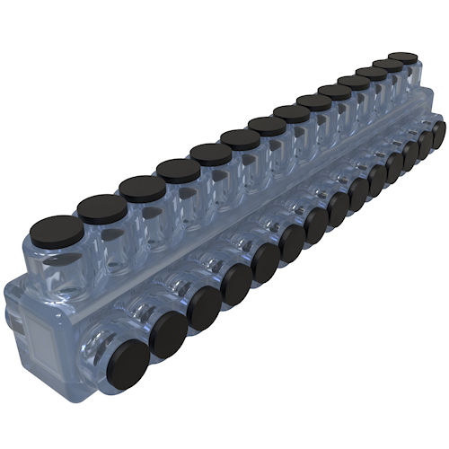 Product image for Ilsco ECTD-14-600 ClearTap® Insulated Multi-Tap Connector, Dual Sided Entry, 600kcmil-#4 Conductor Range, 14-Port