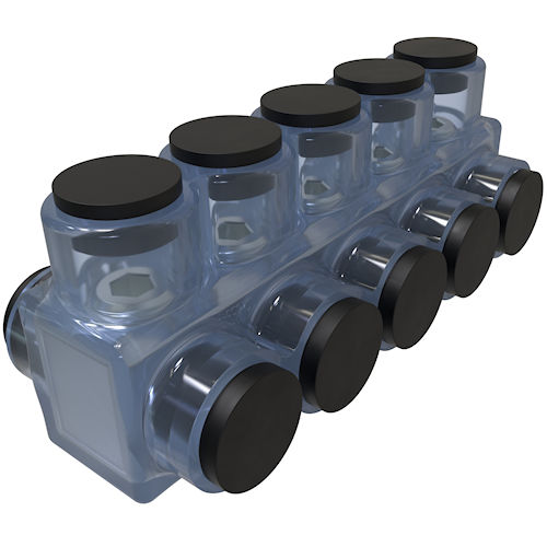 Product image for Ilsco ECTD-5-600 ClearTap® Insulated Multi-Tap Connector, Dual Sided Entry, 600kcmil-#4 Conductor Range, 5-Port